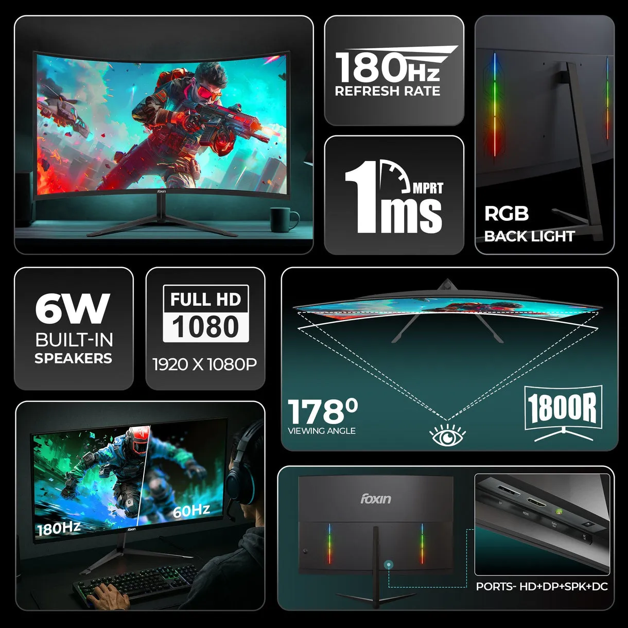Foxin LED Monitor 32" Curved FHD IPS 200Hz with HDMI | DP | Speaker (Phantom 32) view 2